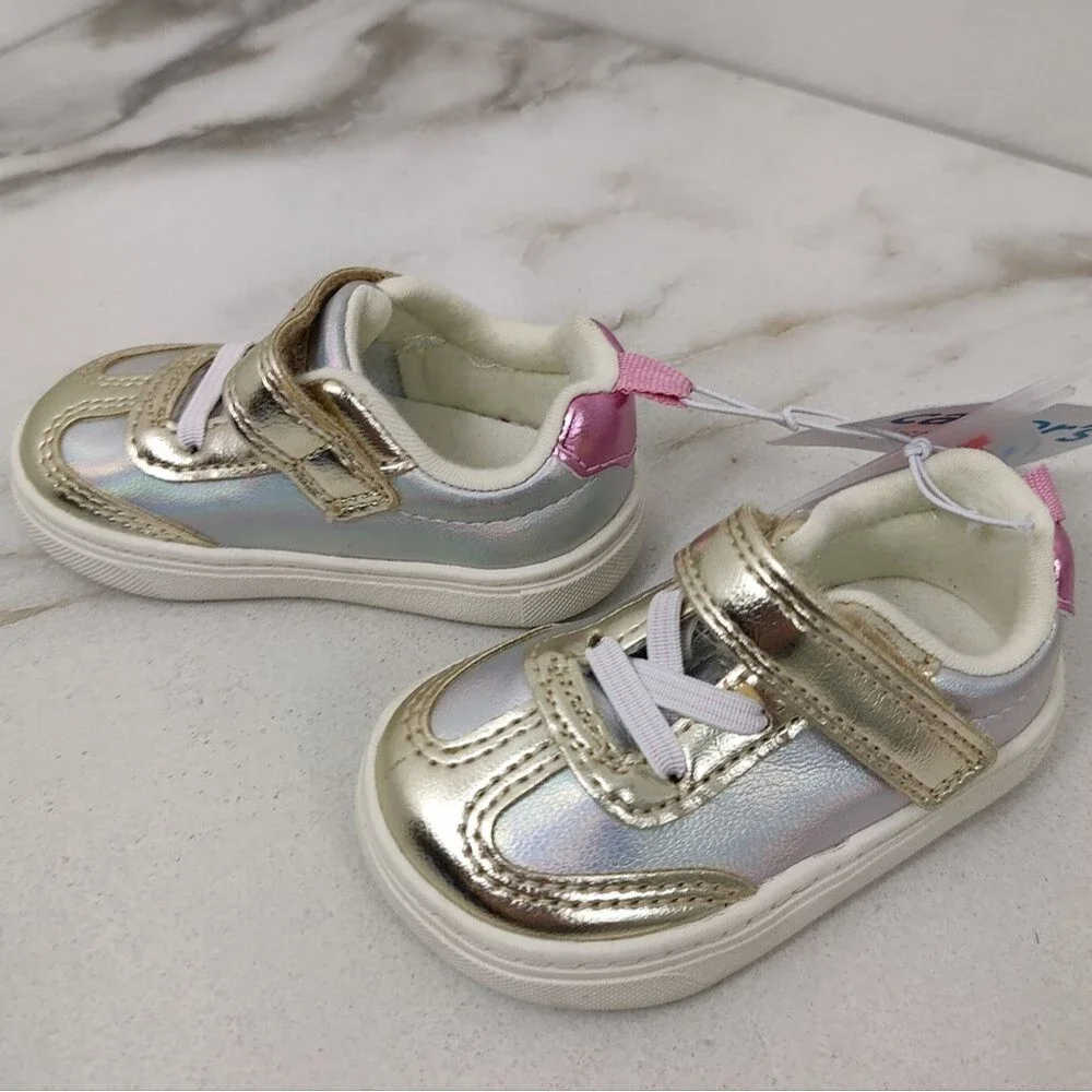 NWT Carter's Sammie Gold Silver Metallic Shimmer Baby Toddler Girls Sneakers, 3